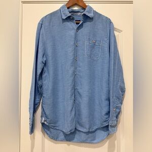 Mens Tommy Bahama Blue Linen Tencel Button Down Shirt Size Medium Lightweight
